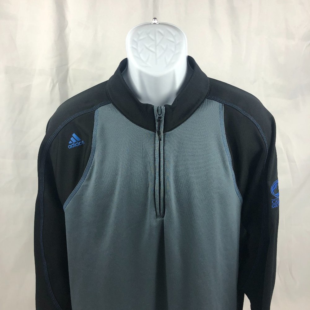 Adidas Mens Black Gray Sweatshirt Size 2XL Pullover Jacket 1/4 Zip Club Logo - Picture 2 of 6